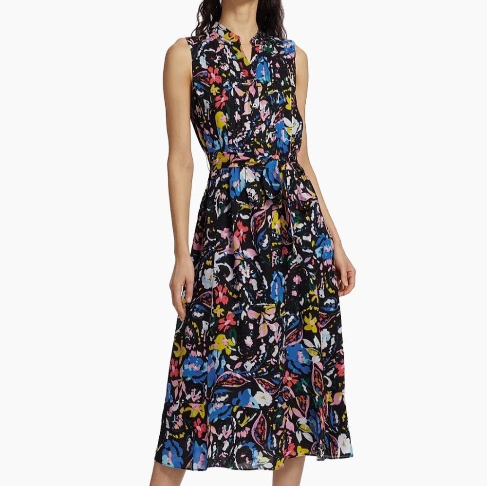 NWT$495 Elie Tahari The Phoebe Floral Printed Silk Sleeveless Midi Dress XL 16